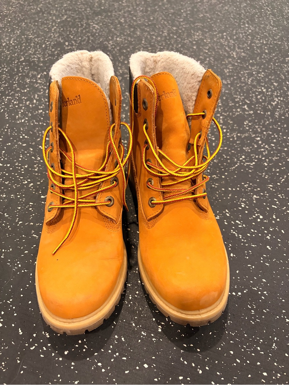 Timberland Women's Wheat Lace-Up Fleece Boots with Yellow Laces